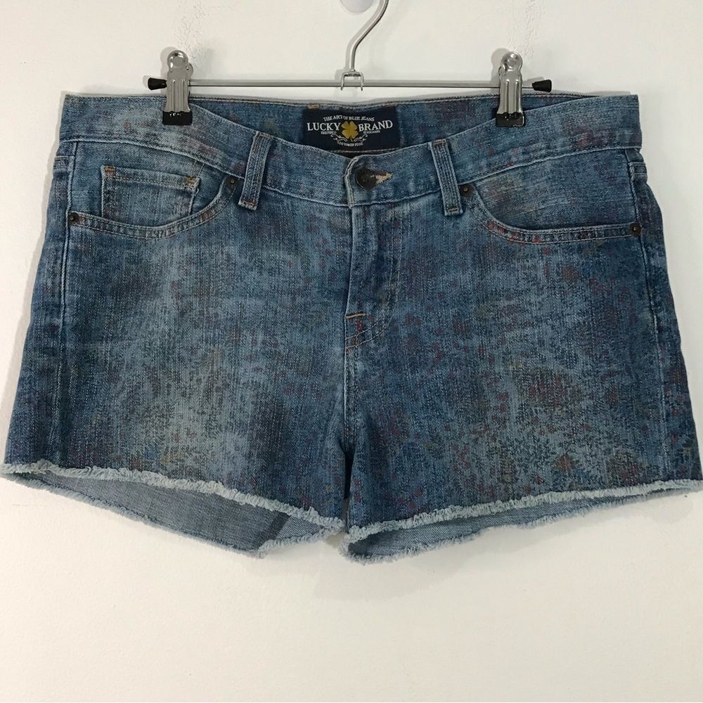 Lucky Brand Riley Adorable Floral Raw Frayed Hem Denim Jean Shorts Size 8 / 29